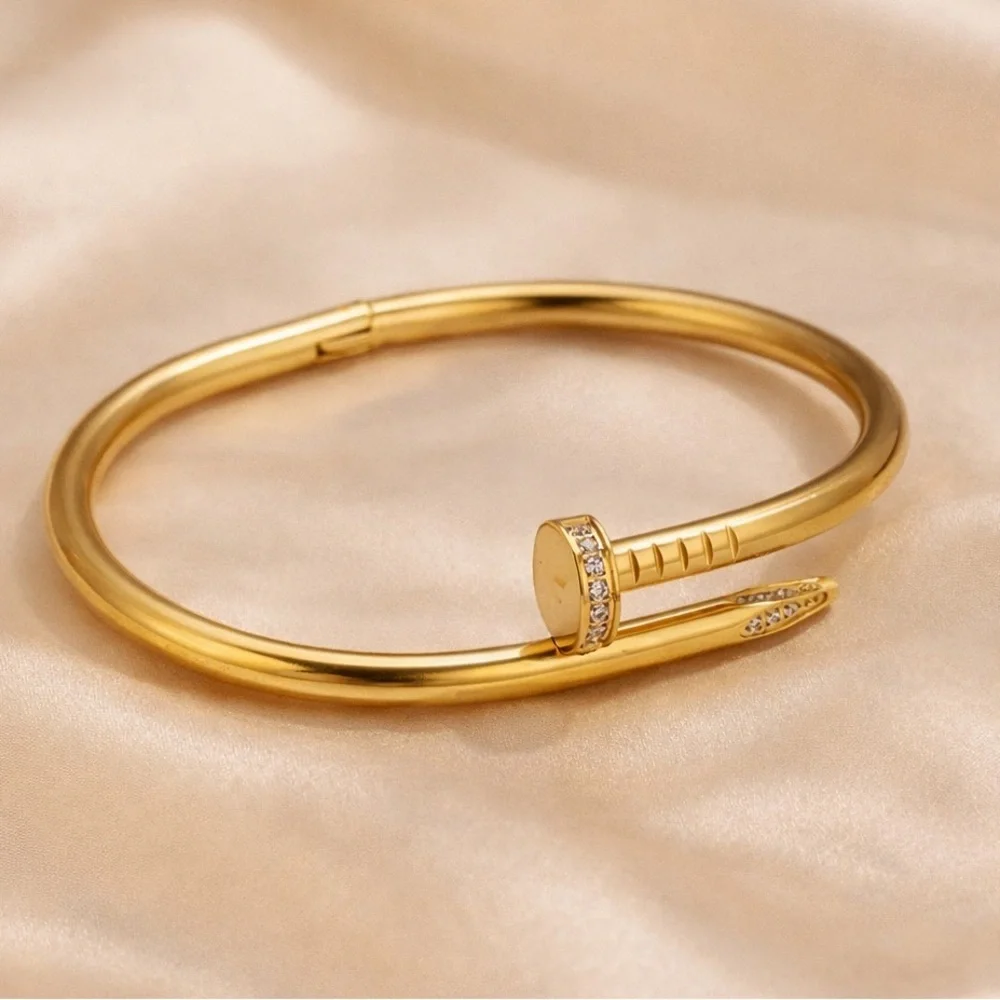Juste un Clou Gold Nail Crystal Bangle Bracelet - Picture 2 of 3